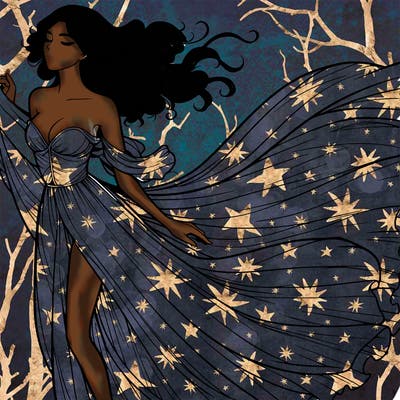 realistic woman in dress flowing the the wind