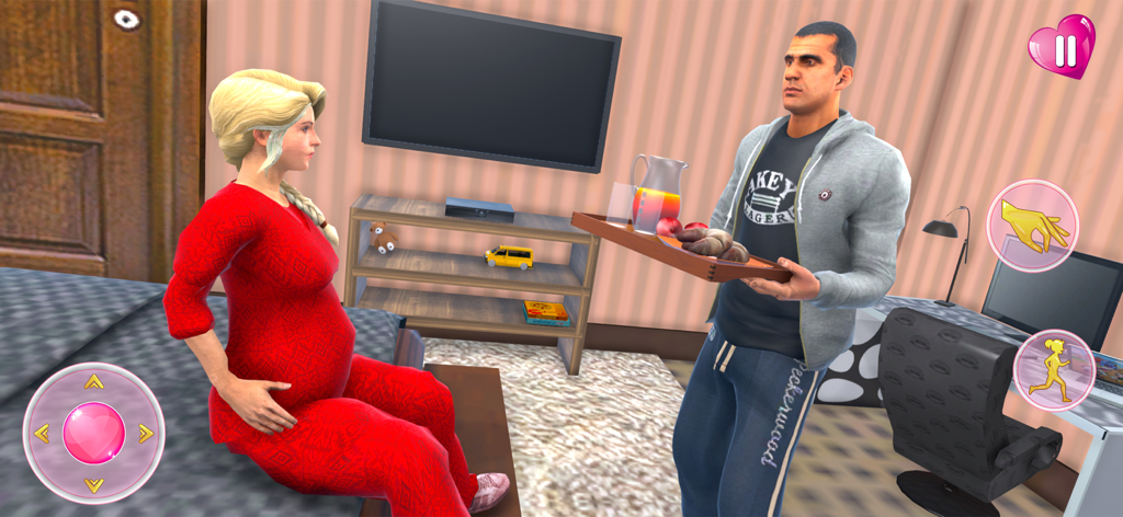 Pregnant Mom job Simulator 3D - Un esposo virtual sirviendo el desayuno a una mujer embarazada en el juego Pregnant Mom Job Simulator 3D