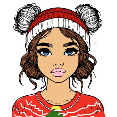 realistic girl with buns in her hair with a beanie on
