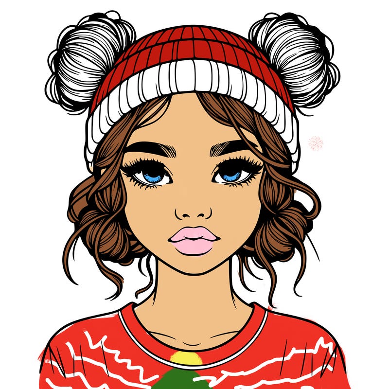 realistic girl with buns in her hair with a beanie on
