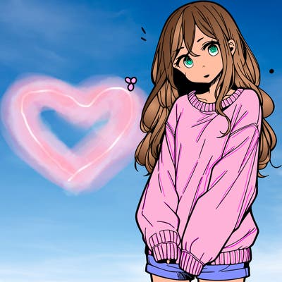 manga teen girl  in a sweater and baggy pants