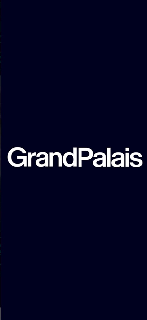 Grand Palais, Paris - La schermata di avvio dell'app mobile Grand Palais Paris con il logo su sfondo blu scuro