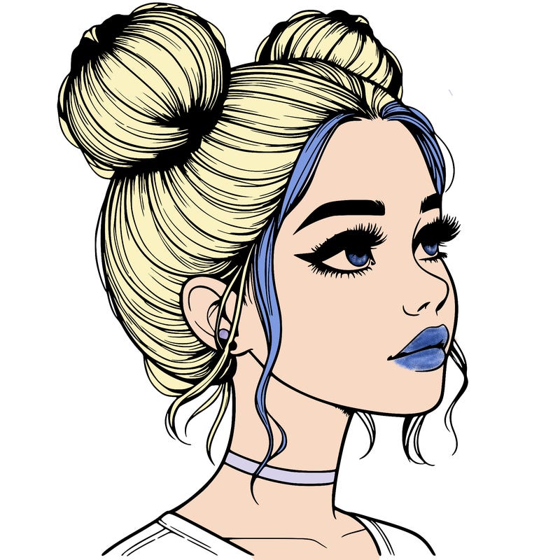realistic girl with buns on the top of her head