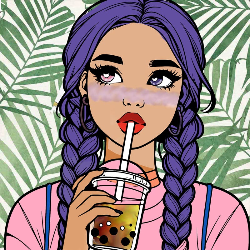 realistic girl with braided hair drinking boba
