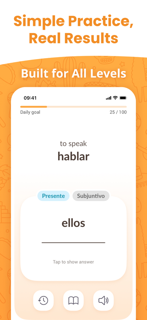 ConjuGato: Learn Spanish Verbs - ConjuGato app interface showing Spanish verb conjugation practice for the verb hablar