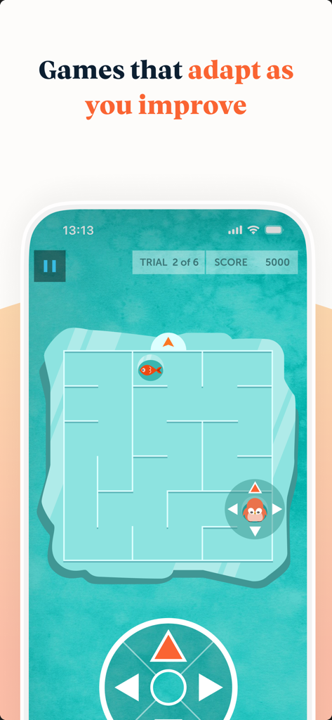 Lumosity: Brain Training Games - Una captura de pantalla de un juego de entrenamiento cerebral de Lumosity que presenta a un pájaro navegando por un laberinto que se adapta al nivel de habilidad del usuario.
