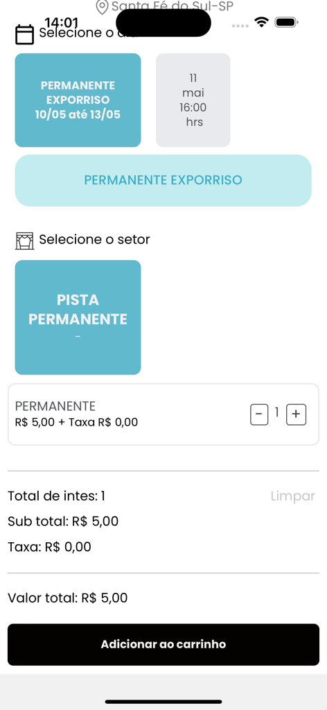 Pantalla de selección de entrada y pago en la aplicación Banca do Ingresso mostrando el precio y los detalles del sector.