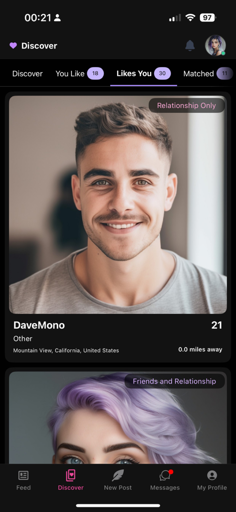 AceSpace: Dating & Friendships - AceSpace app interface showing user profiles in the Likes You tab