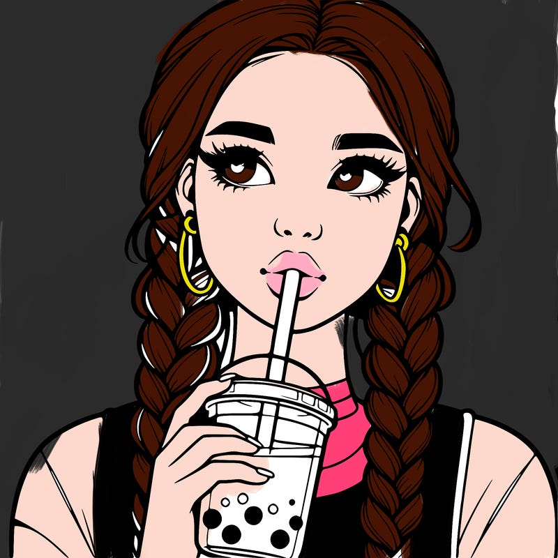 realistic girl with braided hair drinking boba