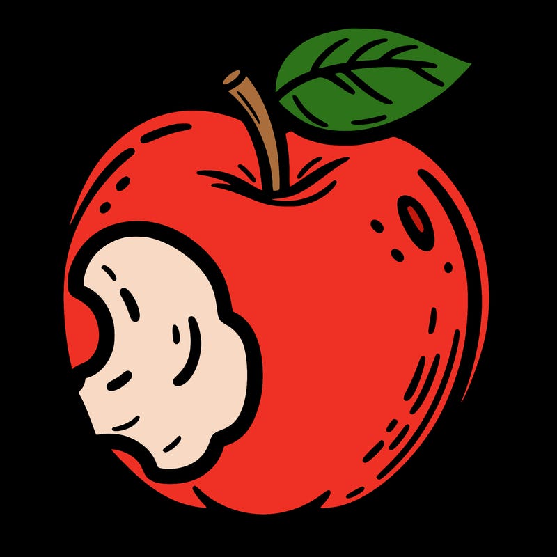 an apple with a bite taken out of it