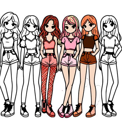 a group of girls wearing crop tops and shorts