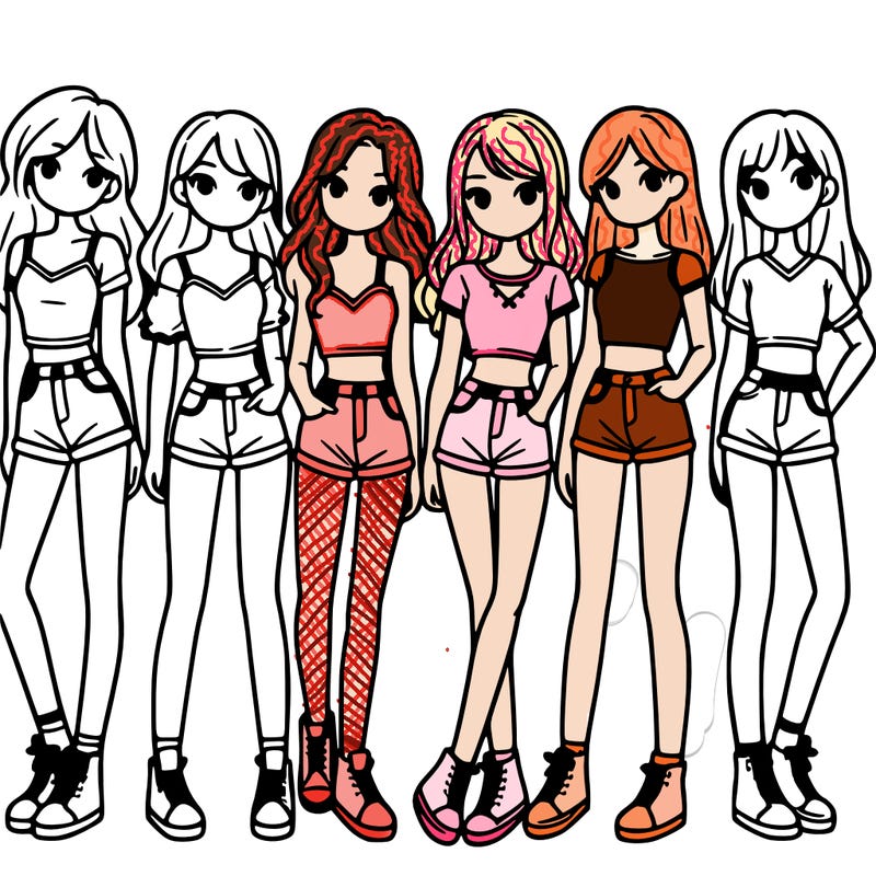 a group of girls wearing crop tops and shorts