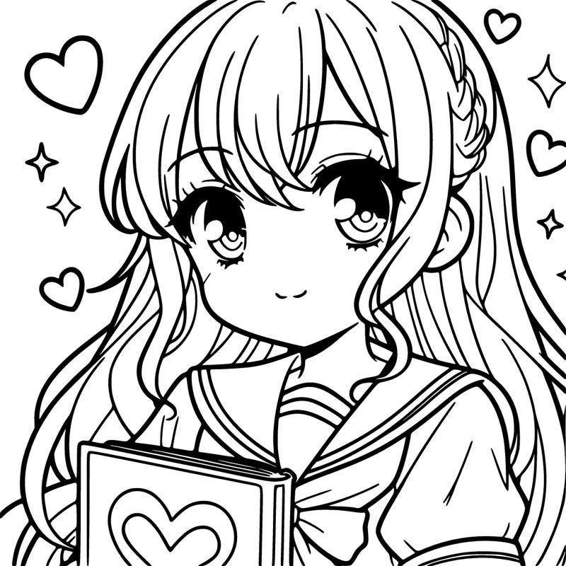 cute anime girl with a book