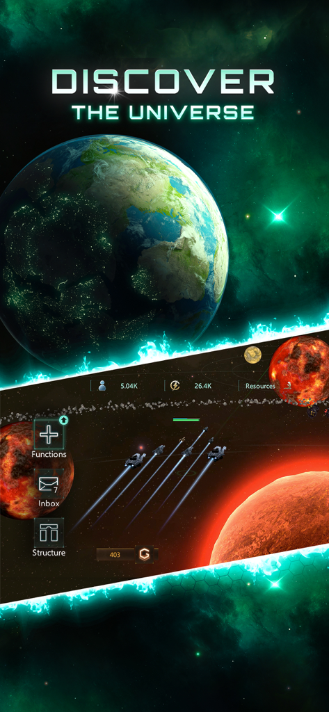 Stellaris: Galaxy Command - A fleet of spaceships traveling through a galaxy with planets in Stellaris Galaxy Command