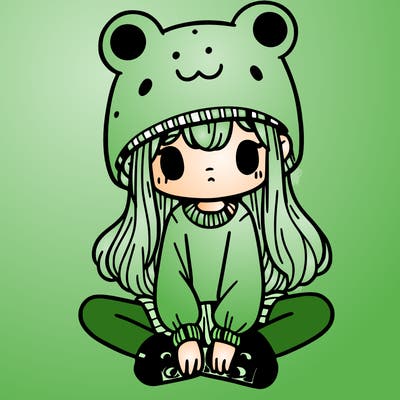 a girl wearing a frog hat and some frog socks