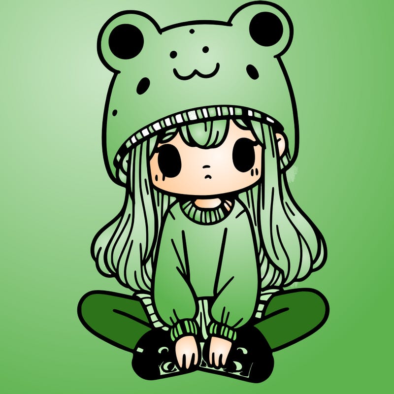 a girl wearing a frog hat and some frog socks