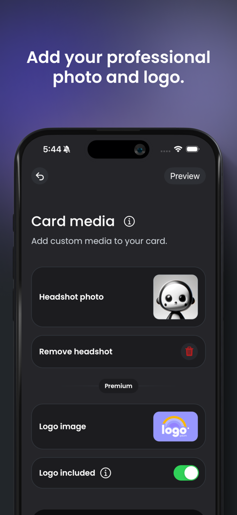 SoCard: Digital Business Card - Interfaz para añadir una foto de perfil y el logo de la empresa a una tarjeta de presentación digital en SoCard