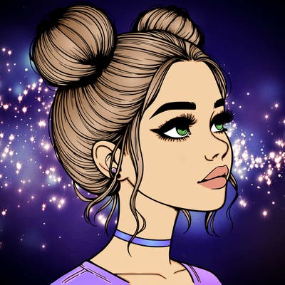 realistic girl with buns on the top of her head