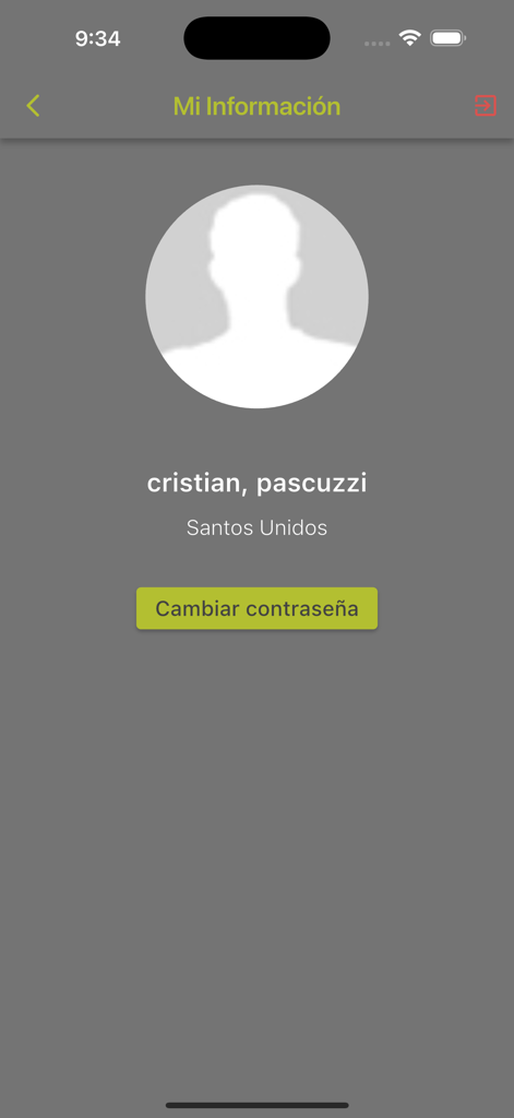 User profile screen of the Figaro app showing account details and a change password button