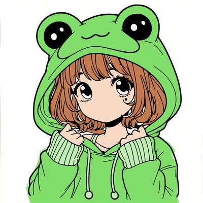 a cute teenage girl wearing a frog hoodie