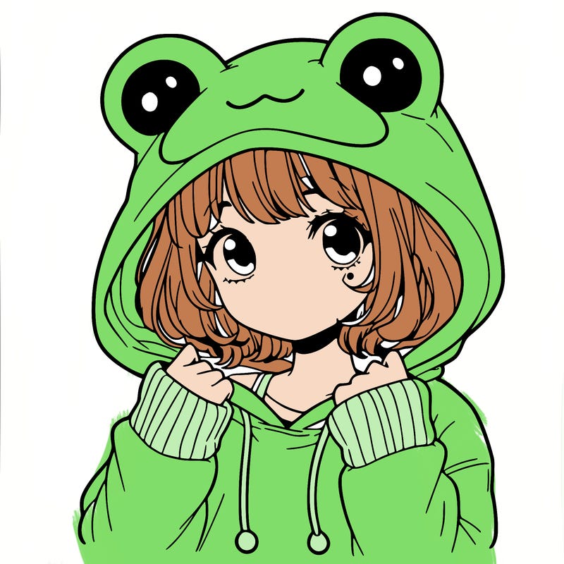 a cute teenage girl wearing a frog hoodie