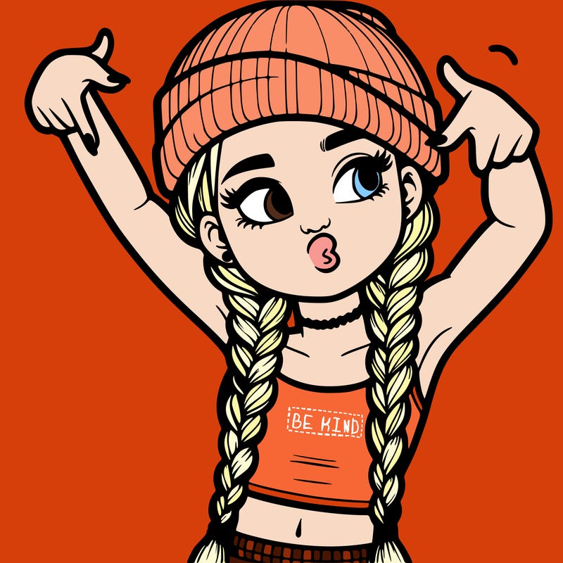 realistic teenage girl with braids and a beanie and crop top doing 🫶🏼