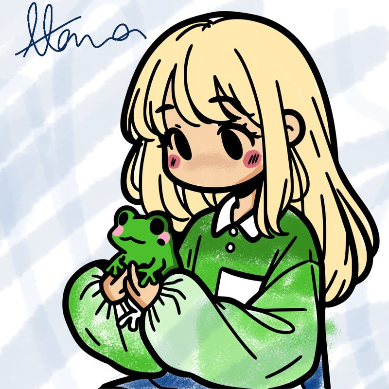 girl with long hair and a oversized shirt. and she is holding a frog