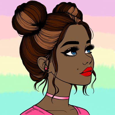 realistic girl with buns on the top of her head