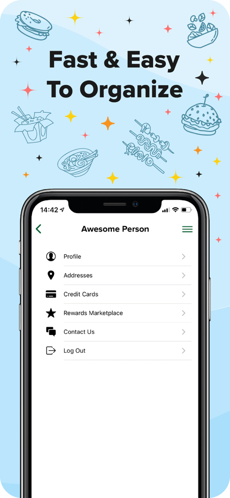 It's Cool Delivery - User profile menu in Its Cool Delivery app showing account settings for addresses and rewards
