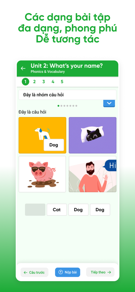 Interactive English vocabulary and phonics exercise for kids in the Easy Class app