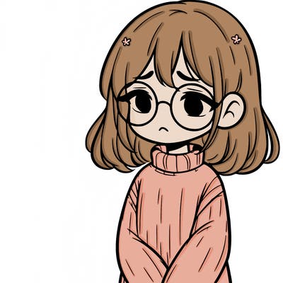 sad girl with glasses in a sweater