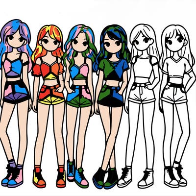 a group of girls wearing crop tops and shorts