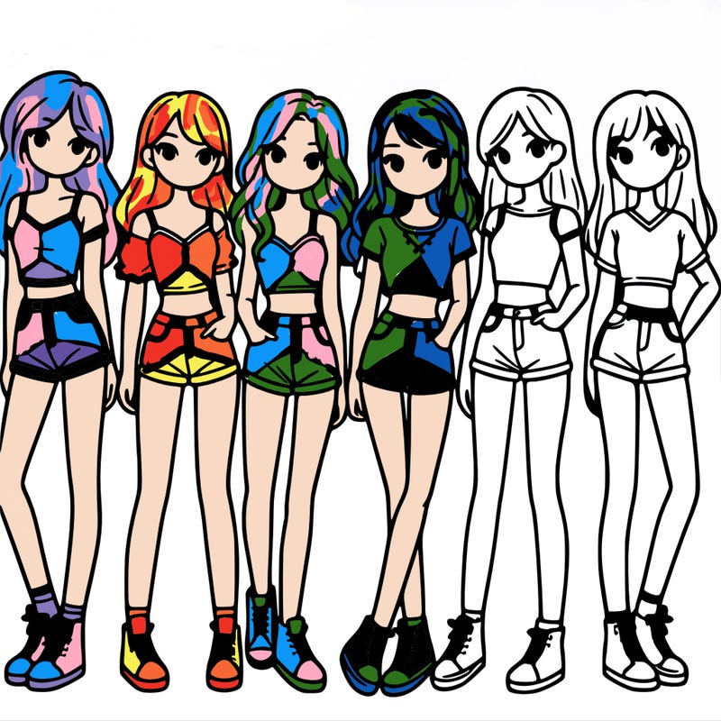 a group of girls wearing crop tops and shorts