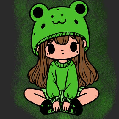 a girl wearing a frog hat and some frog socks