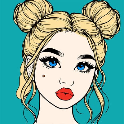 realistic girl with two buns on her hair and lips