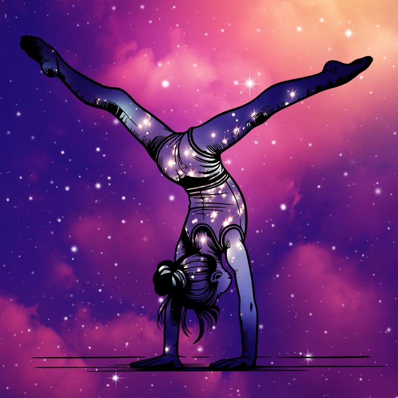 realistic gymnastic hand stand girl in four splits