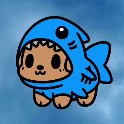 cute dog wearing a shark costume