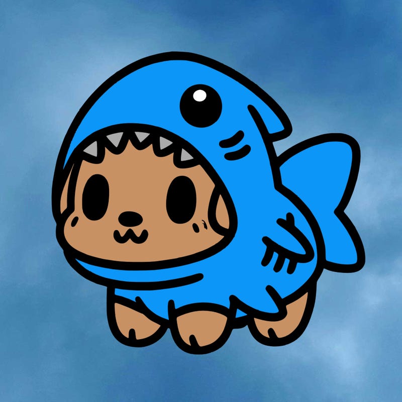 cute dog wearing a shark costume