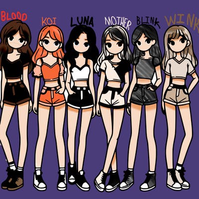 a group of girls wearing crop tops and shorts