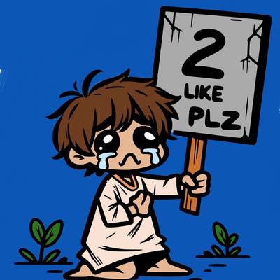 small poor toddler crying with sign that says 2 like plz