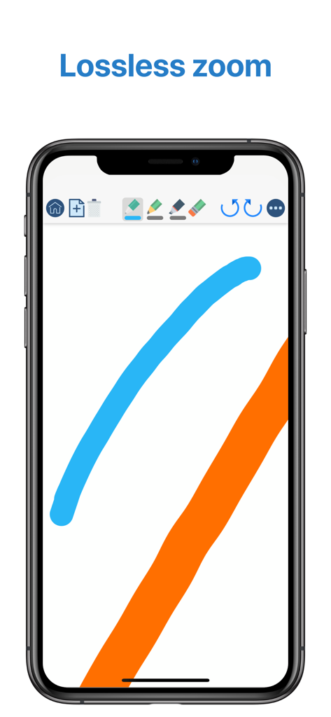 QuickNotes X Pro mobile interface showing smooth digital ink strokes and lossless zoom feature