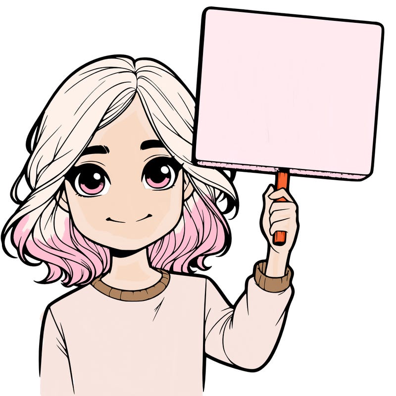 realistic girl holding up a sign