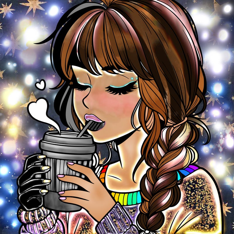 realistic girl drinking coffee