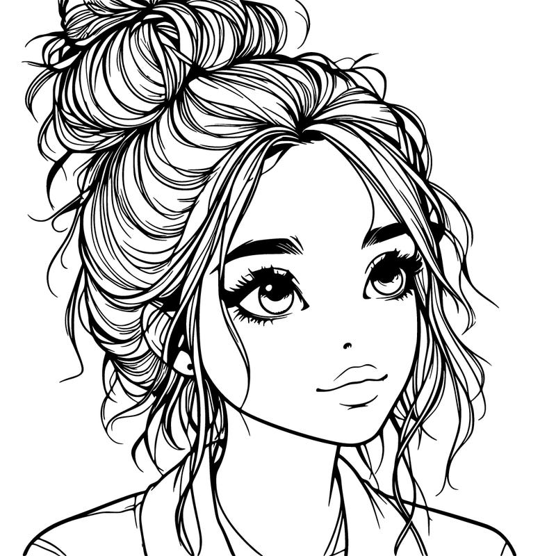 pretty realistic girl with messy bun