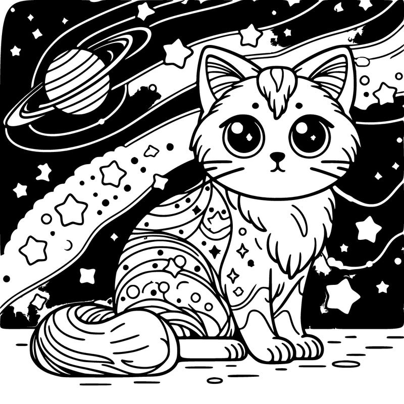 cat with stars and the galaxy on it and around it realistic