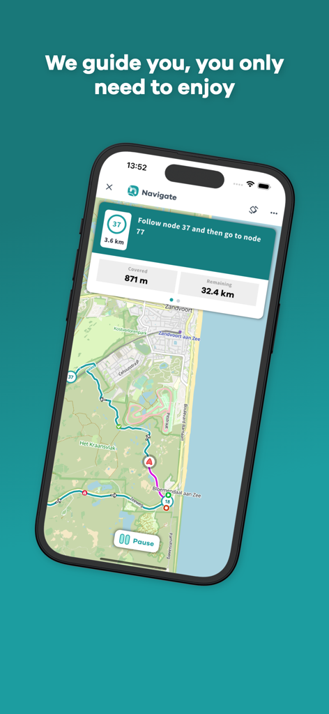 NodeMapp Bike - NodeMapp Bike app navigation screen displaying a cycling route through node points on a map