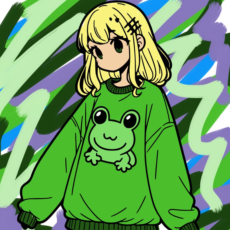 girl wearing frogging sweatshirt