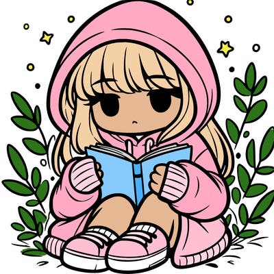 girl in oversized hoodie reading a book