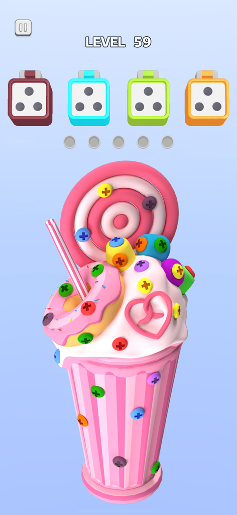 Screw Sort 3D: Pin Puzzle Game - Gameplay of Screw Sort 3D featuring a pink milkshake decorated with colorful screws to be sorted