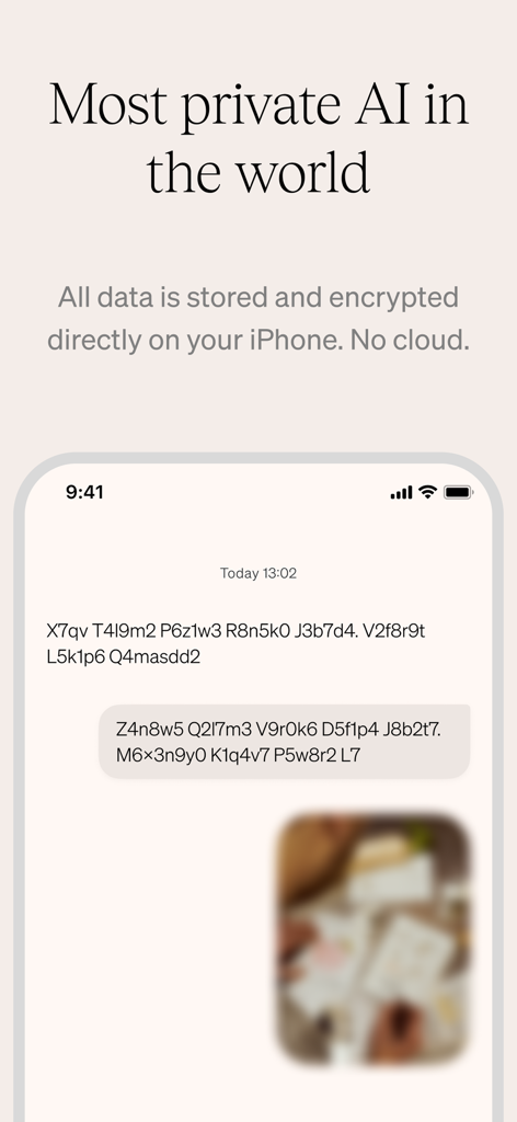 Kin: Personal AI Advisors - Kin AI app screen highlighting on-device data encryption and privacy
